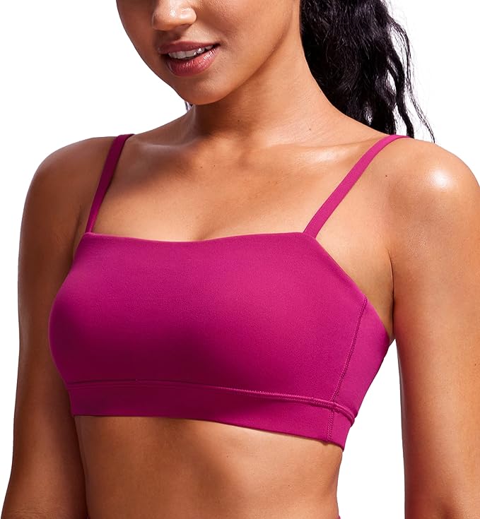 CRZ YOGA Butterluxe Womens Adjustable Spaghetti Thin Strap Sports Bra - Padded Wireless Square Neck Workout Yoga Clothes