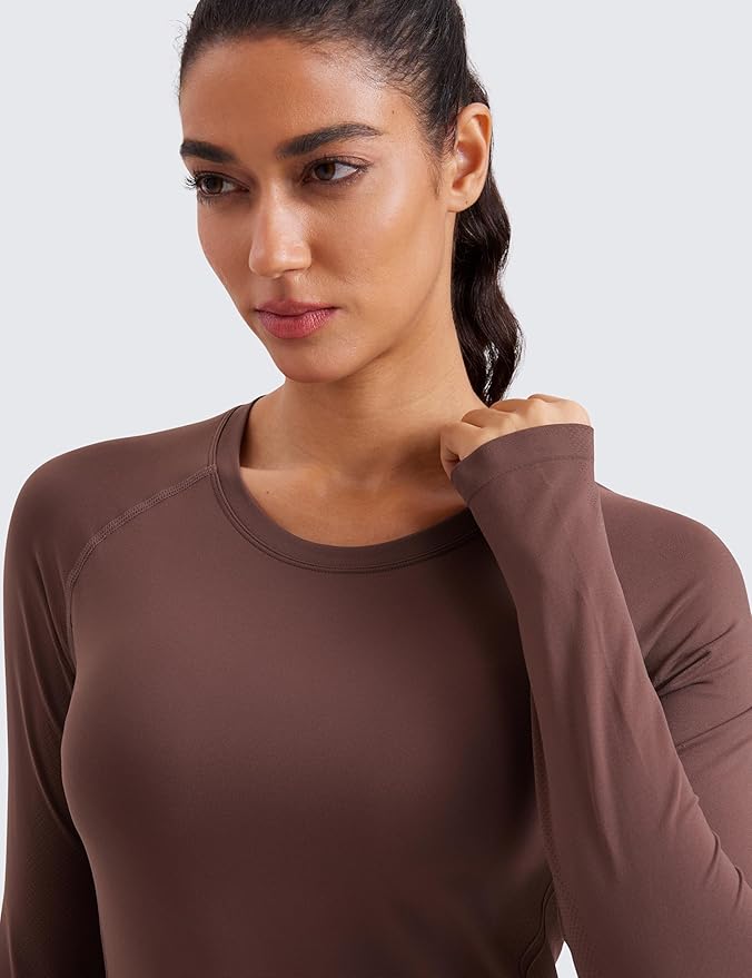 CRZ YOGA Seamless Long Sleeve Shirts for Women Waist Length - Workout Athletic Running Gym Yoga Tops Crewneck Breathable