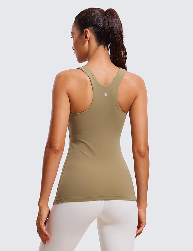 CRZ YOGA Butterluxe High Neck Tank Tops for Women - Racerback Workout Padded Yoga Athletic Camisole with Built in Bra