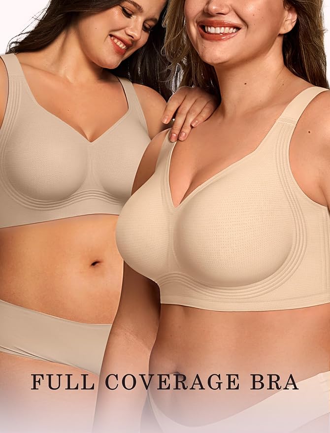 OEAK Womens Wireless Jelly Bra Plus Size Supportive Seamless Bras Full Coverage Push Up Comfortable No Underwire Tshirt Bras