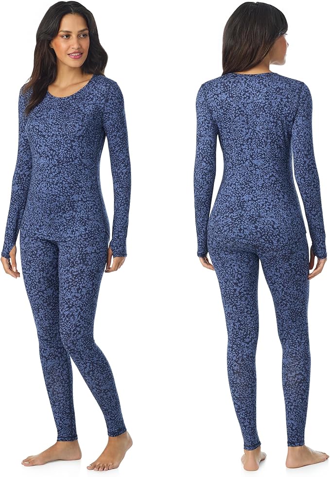 Cuddl Duds Womens Lightweight Breathable Everyday Active Base Layer Set - Long Sleeve Top & Leggings - Lounge Sets for Women