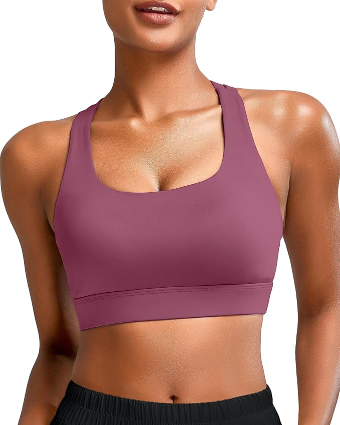 RUNNING GIRL High Impact Sports Bras for Women - Scoop Neck Strappy Sports Bra High Support Moulded Cup Workout Bra