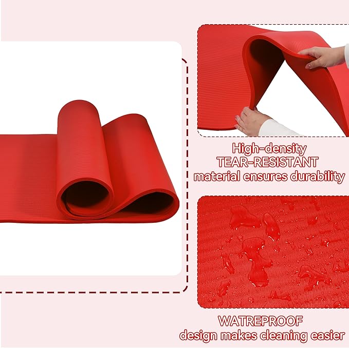 Fitvids Yoga Mat, 1/2-Inch Extra Thick High Density Exercise Mat, Anti-Tear Exercise Yoga Mat with Carrying Strap, Suitable for Various Yoga Exercises
