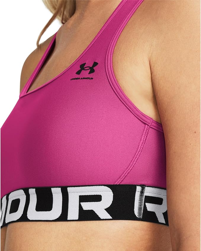 Under Armour Womens HeatGear Authentics Mid Impact Branded Sports Bra