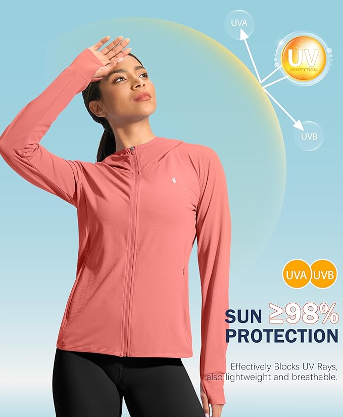 Soothfeel Women's UPF 50+ Sun Protection Hoodie Jacket Lightweight Long Sleeve Sun Shirt for Women with Pocket Hiking Outdoor