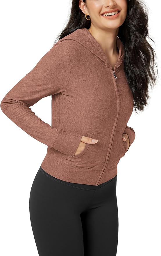 ODODOS Women's Full-Zip Cropped Hoodie - odSTRATUM Tech Ultra Soft UPF 50+ Hooded Jacket with Pockets