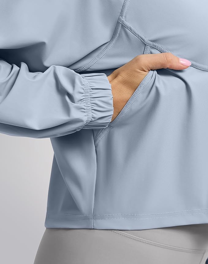 Soothfeel Women's Athletic workout Jacket Lightweight UPF 50+ Long Sleeve Sun Protection Shirts Zip Up Cropped Hiking Tops