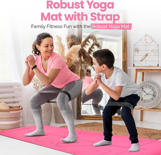 Robust Extra Thick Yoga Mat 1/4 & 1/3 & 2/5 Inch - Non Slip Exercise Mat with Alignment Lines, Carrying Strap, TPE Eco-Friendly Material for Knee Support, Sweat-Proof 72" x 24" for Women & Men