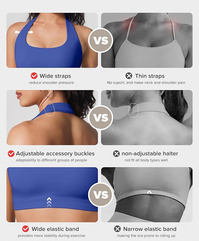 BRXL Halter Sports Bras for Women Adjustable Built in Bra Backless Workout Push Up Bras Low Impact Gym Yoga Tops