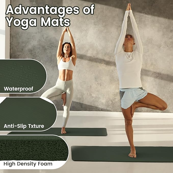 Fitvids Yoga Mat, 1/2-Inch Extra Thick High Density Exercise Mat, Anti-Tear Exercise Yoga Mat with Carrying Strap, Suitable for Various Yoga Exercises