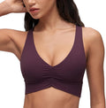 CRZ YOGA Butterluxe Ruched Longline Sports Bras for Women - V Neck Padded Yoga Tank Wide Straps Cross Back Crop Tops