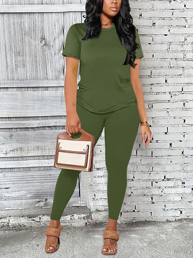 Women's 2 Piece Outfits Sweatsuit Summer Workout Striped Short Sleeve Long Sweatpants Casual Jogging Lounge Set