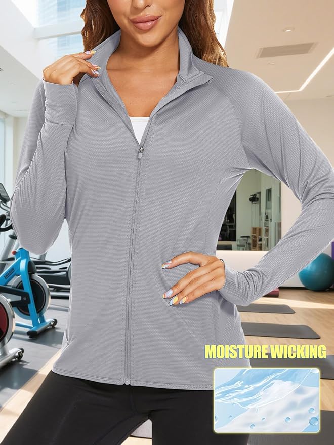 TACVASEN Women's Athletic Jackets Lightweight UV Protection Shirts Full Zip Workout Jacket UPF 50+ Long Sleeve Sun Shirt