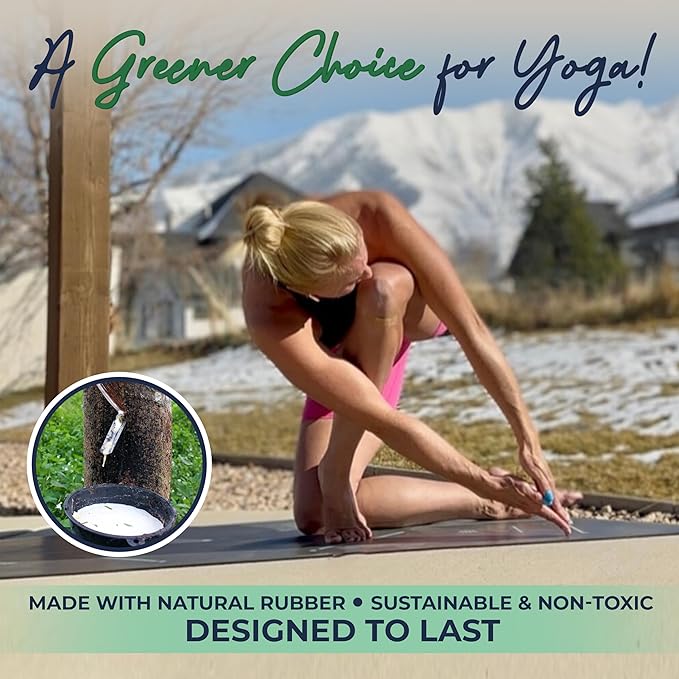 Y O Gayo Eco Balance Yoga Mat with Carry Strap – Superior Grip, Non-Slip, Durable & Lightweight, Sustainable Natural Rubber Mat with Alignment Lines