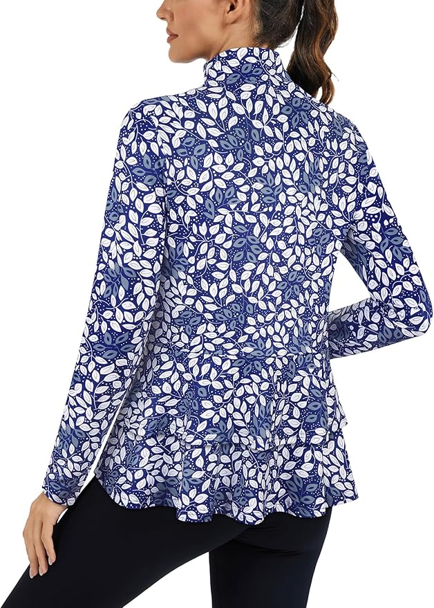 LURANEE Women's Golf Athletic Jackets with Pleated Tennis Skirt Hem Lightweight Full Zip Long Sleeve Shirts with Pockets