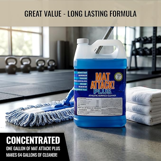 Dollamur Mat Attack! PLUS® Wrestling Mat Cleaner, Disinfecting, Rubber Floor Cleaner, and Fitness Equipment-Gallon