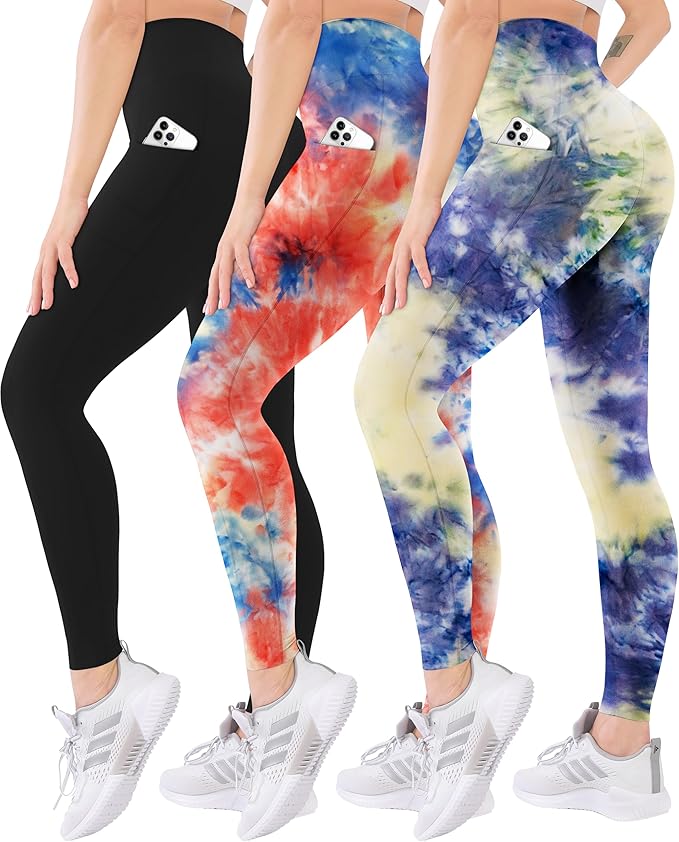 Blisset 3 Pack High Waisted Leggings for Women with Pockets Soft Active Tummy Control Pants for Yoga Running & Daily Wear