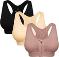 Women's Zip Front Sports Bra Wireless Post-Surgery Bra Active Yoga Sports Bras