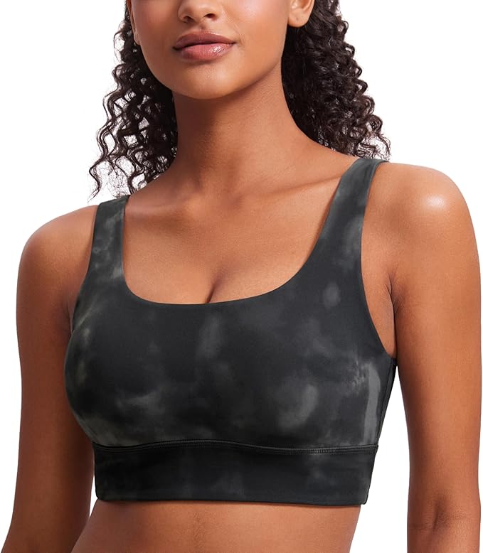 CRZ YOGA Butterluxe U Back Longline Sports Bras for Women - Scoop Neck Padded Yoga Workout Crop Top with Built in Pads