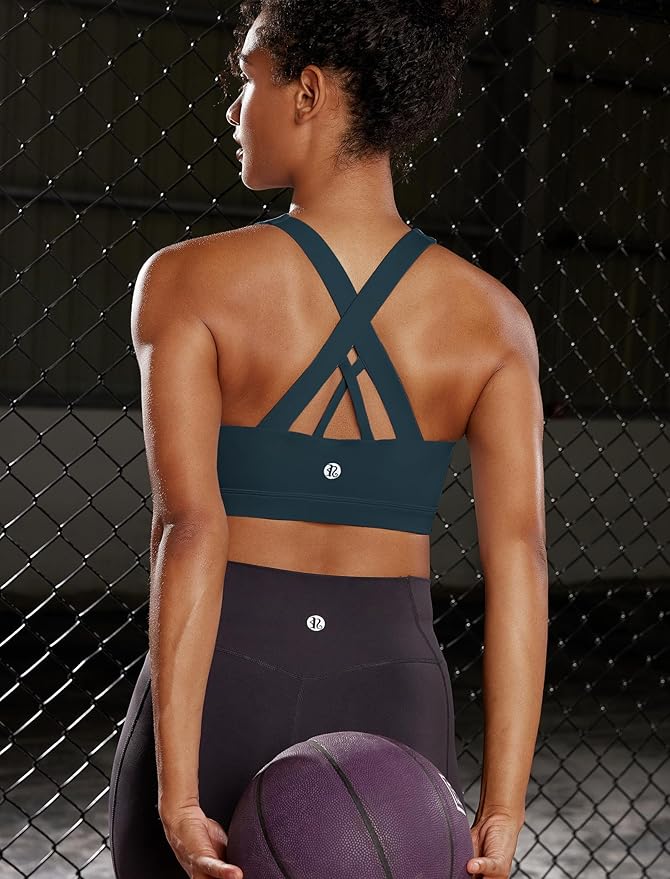 RUNNING GIRL Sports Bras for Women,Padded Strappy Sports Bras Criss-Cross Back Medium Support Sports Bras with Removable Cups