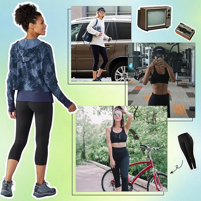 NexiEpoch 4 Pack Leggings for Women - High Waisted Tummy Control Soft Black Capri Yoga Pants with Pockets for Workout