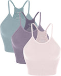ODODOS Women's Crop 3-Pack Seamless Rib-Knit Camisole Crop Tank Tops