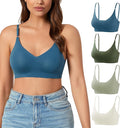 DEANGELMON V Neck Bra Padded Seamless Adjustable Straps Bralettes Everyday Basic Sleeping Bras Multiple Pack