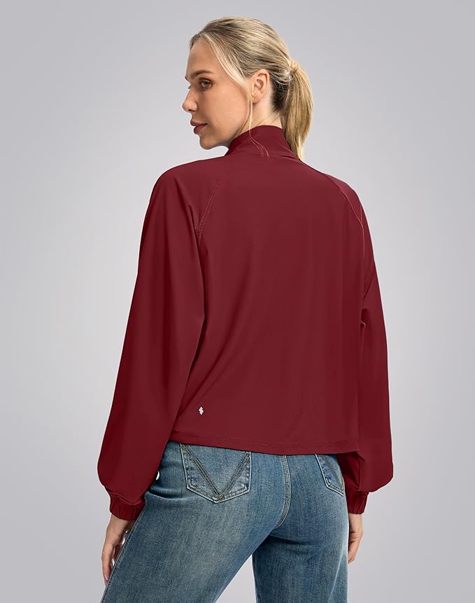 Soothfeel Women's Athletic workout Jacket Lightweight UPF 50+ Long Sleeve Sun Protection Shirts Zip Up Cropped Hiking Tops