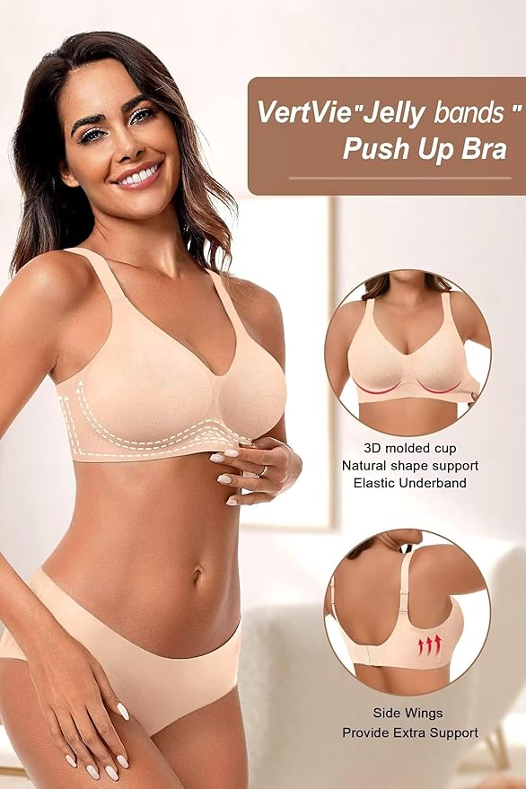 Vertvie Womens Seamless Jelly Bras No Underwire Comfort Push Up Bras Buttery Soft Wireless Bralette Full Coverage Sports Bra