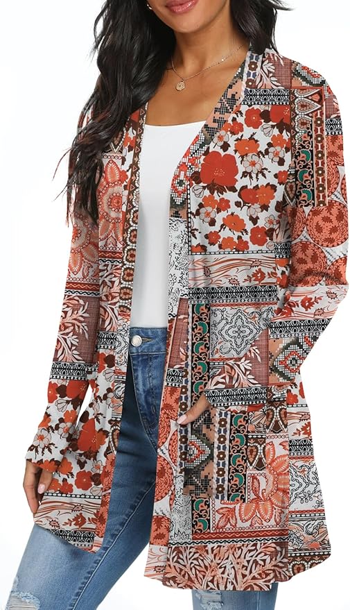 Womens Casual Lightweight with Pocketes Long Sleeve Open Front Cardigan