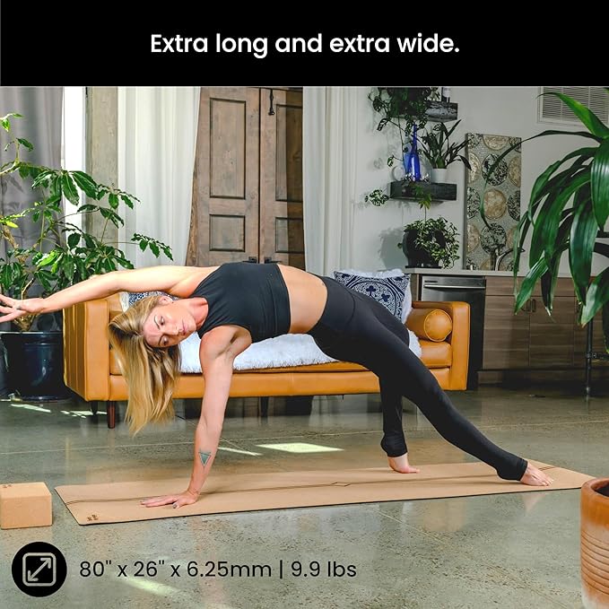 Luxury Cork Yoga Mat - Non Slip, Extra Thick Grip. Thicker, Longer, and Wider for More Comfort and Support. Tough Enough For Hot Yoga. Natural, Non Toxic, and Eco Friendly. Optional Alignment Lines.