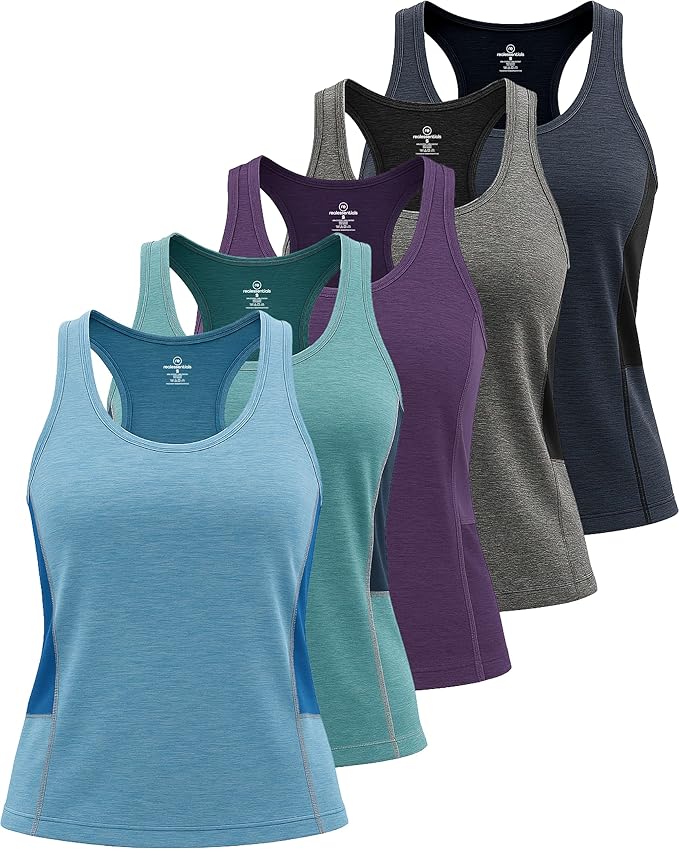 Real Essentials 5 Pack: Women's Racerback Tank Top Dry-Fit Athletic Performance Yoga Activewear (Available in Plus Size)