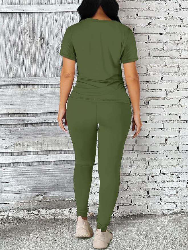 Women's 2 Piece Outfits Sweatsuit Summer Workout Striped Short Sleeve Long Sweatpants Casual Jogging Lounge Set