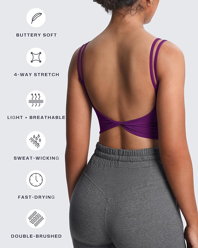 Aoxjox Women's Workout Sports Bras Fitness Yoga Crop Tank Metamorph Twist Back Cami