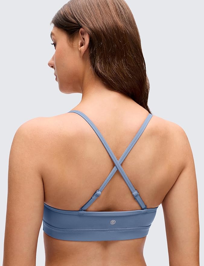 CRZ YOGA Butterluxe V-Neck Sports Bras for Women - Adjustable Thin Straps Padded Yoga Top Basic Wireless Camisole