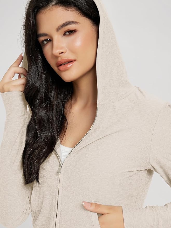 ODODOS Women's Full-Zip Cropped Hoodie - odSTRATUM Tech Ultra Soft UPF 50+ Hooded Jacket with Pockets