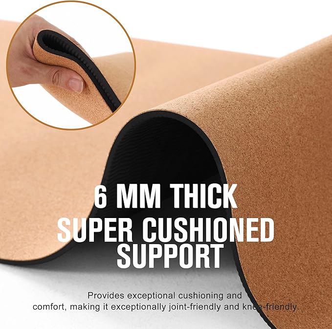 Premium Cork Yoga Mat 1/4 & 2/5 Inch Thick 72 x 26 in, Thick Cork and TPE Non Slip Yoga Mats for Women Men, Sweat Proof Eco-friendly, Great for Hot Yoga & Workouts