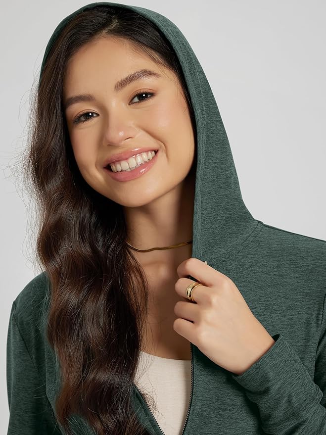 ODODOS Women's Full-Zip Cropped Hoodie - odSTRATUM Tech Ultra Soft UPF 50+ Hooded Jacket with Pockets