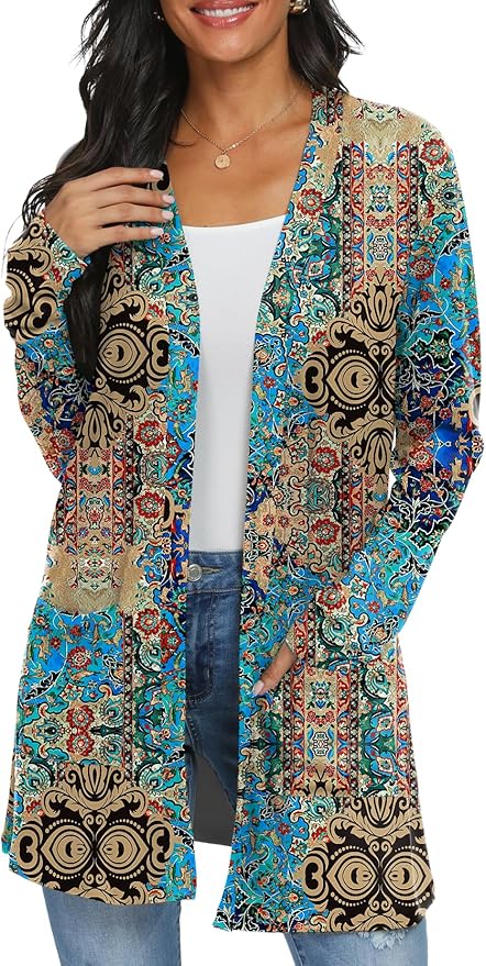 Womens Casual Lightweight with Pocketes Long Sleeve Open Front Cardigan
