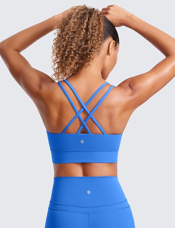 CRZ YOGA Softness Mold Butterluxe Strappy Longline Sports Bras for Women - Double Spaghetti Strap Workout Yoga Crop Top