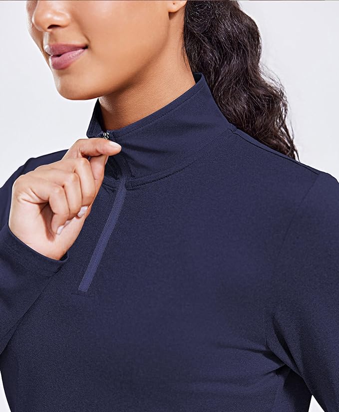 PINSPARK Workout Tops for Women Long Sleeve Athletic Shirt Quarter Zip Running Shirts Stretchy UPF 50+ Yoga Hiking Tee Top