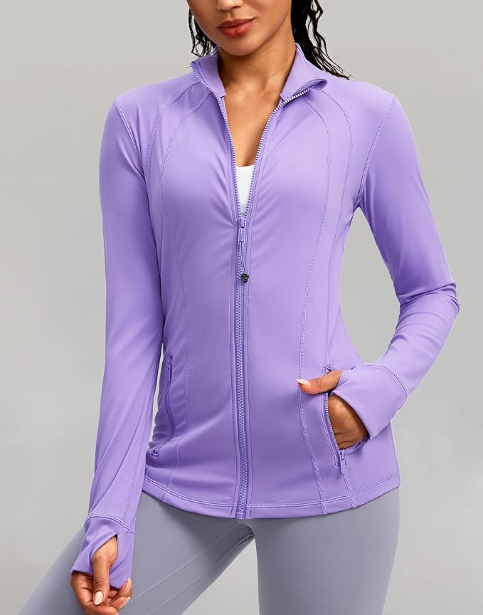 Women's Workout Jackets with 4 Pockets Zip Up Slim Fit Soft Fall Jacket for Yoga Running Athletic