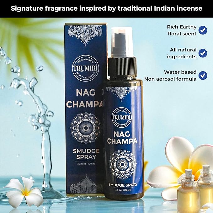 Nag Champa Aura Spray Made With Natural Nag Champa Oil - Essential Oil Air Freshener And Natural Room Spray - Safe On Body And Linen For Spiritual Smudge Rituals