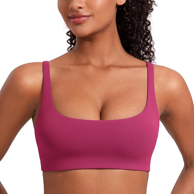 CRZ YOGA Butterluxe Square Neck Spaghetti Strap Sports Bras for Women - Low Coverage Yoga Wireless Padded Cami Crop Top