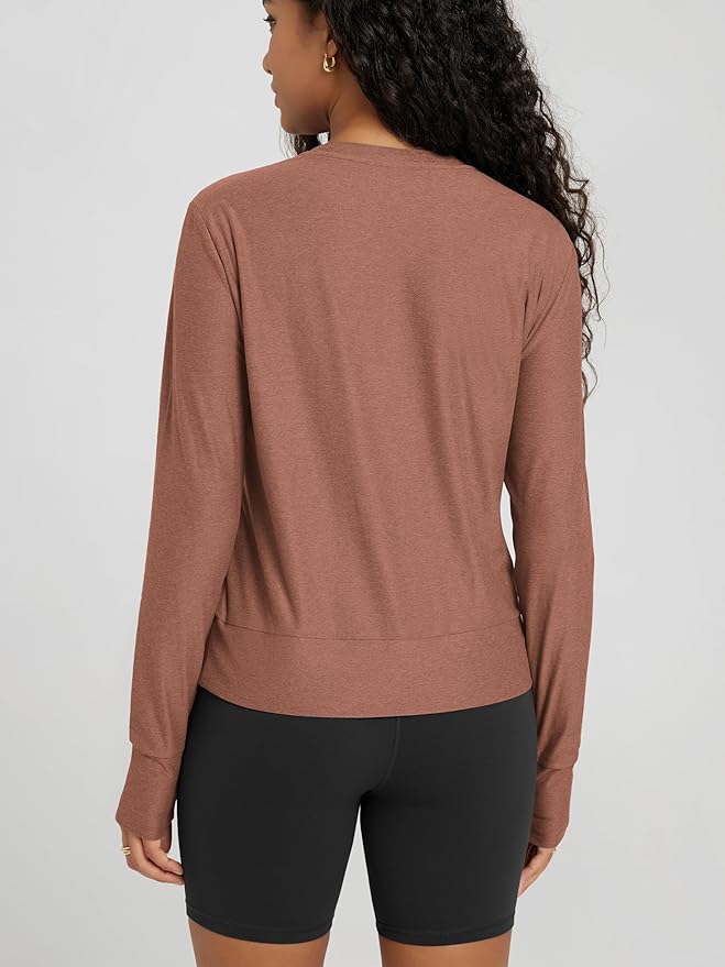 ODODOS Women's Long Sleeve Crewneck Tee - Ultra-Soft odSTRATUM Tech Performance T-Shirts UPF 50+ Daily Pullover Tops