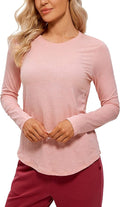 CRZ YOGA Pima Cotton Crewneck Long Sleeve Shirts for Women - Workout Athletic Yoga Casual Tops Soft Plain T-Shirt