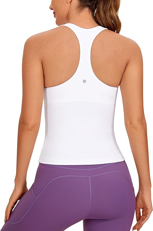 CRZ YOGA Butterluxe Workout Racerback Tank Tops for Women - Padded Athletic Spandex Yoga Shirts with Built in Bra