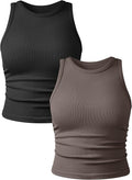 YIOIOIO Women's 2 Pieces Basic Seamless Tank Tops Sleeveless Crew Neck Workout Exercise Crop Camis