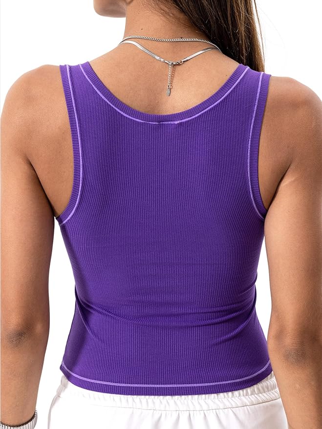 Danysu Women Rib Tank Top Padded Workout Top Square Neck Crop Tank Fitted Basic Cami Tops