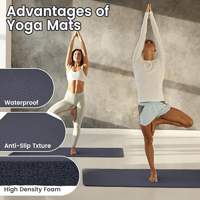 Fitvids Yoga Mat, 1/2-Inch Extra Thick High Density Exercise Mat, Anti-Tear Exercise Yoga Mat with Carrying Strap, Suitable for Various Yoga Exercises